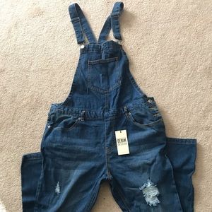 NWT denim distressed overalls size large 10/12